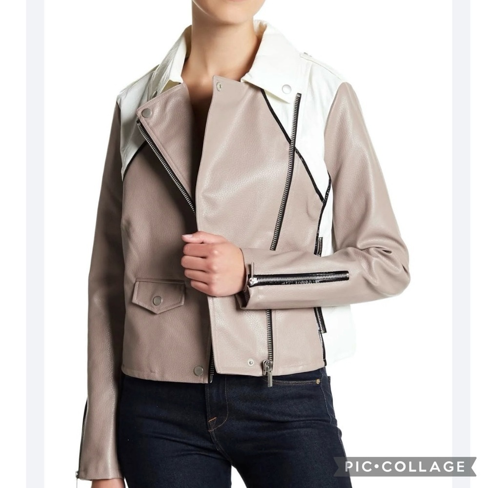 Bagatelle Taupe Moto Jacket Two Tone Faux Leather M Gorpcore Chic